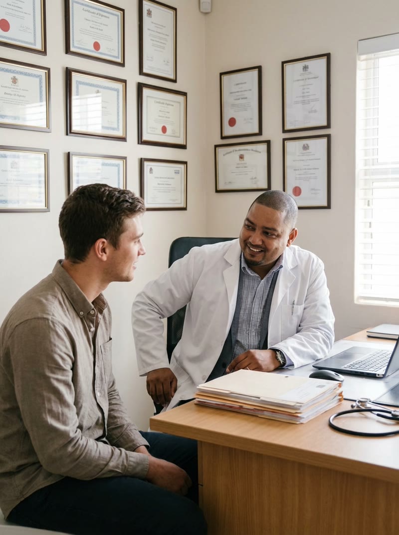 Dr. Adams consulting with a patient